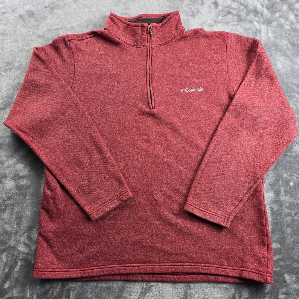 Columbia Pullover Mens‎ Large Red Marl Hart Mountain II Quarter Zip Sweatshirt